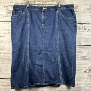 Womens CJ Banks Denim Jean Skirt Medium Wash Blue Stretch Midi Modest Casual 22W